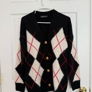 MO&Co Black and White Argyle Cardigan